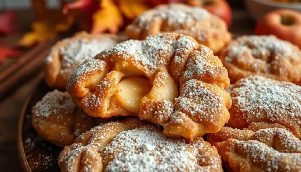 A plate of golden apple fritters with a crispy exterior and tender apple-filled center, representing their deep roots in American cuisine.