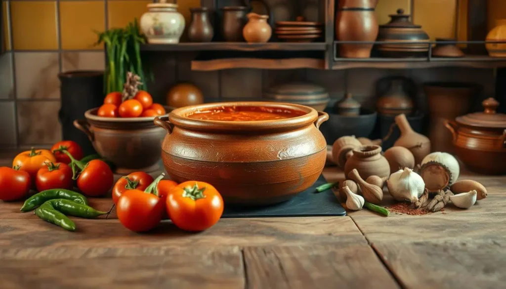 A simmering pan of traditional huevos rancheros sauce made with tomatoes, onions, garlic, and chili peppers, garnished with fresh cilantro.